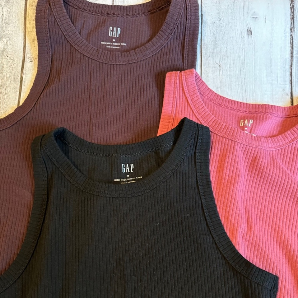 Gap tank tops (3) Black, Brown, Rose